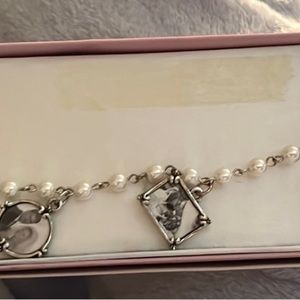 Memory Maker  silver & pearl bracelet w/ reversible picture frames NIB